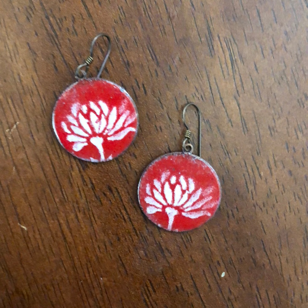 Copper earrings enameled